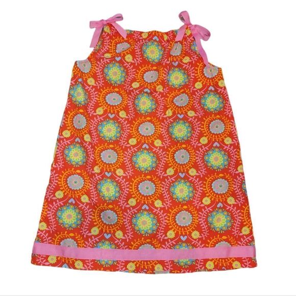 Hanna Andersson Red Pink Floral Ribbon Tie Pillow Case 100% Cotton Dress 120 6/7 - Picture 1 of 10